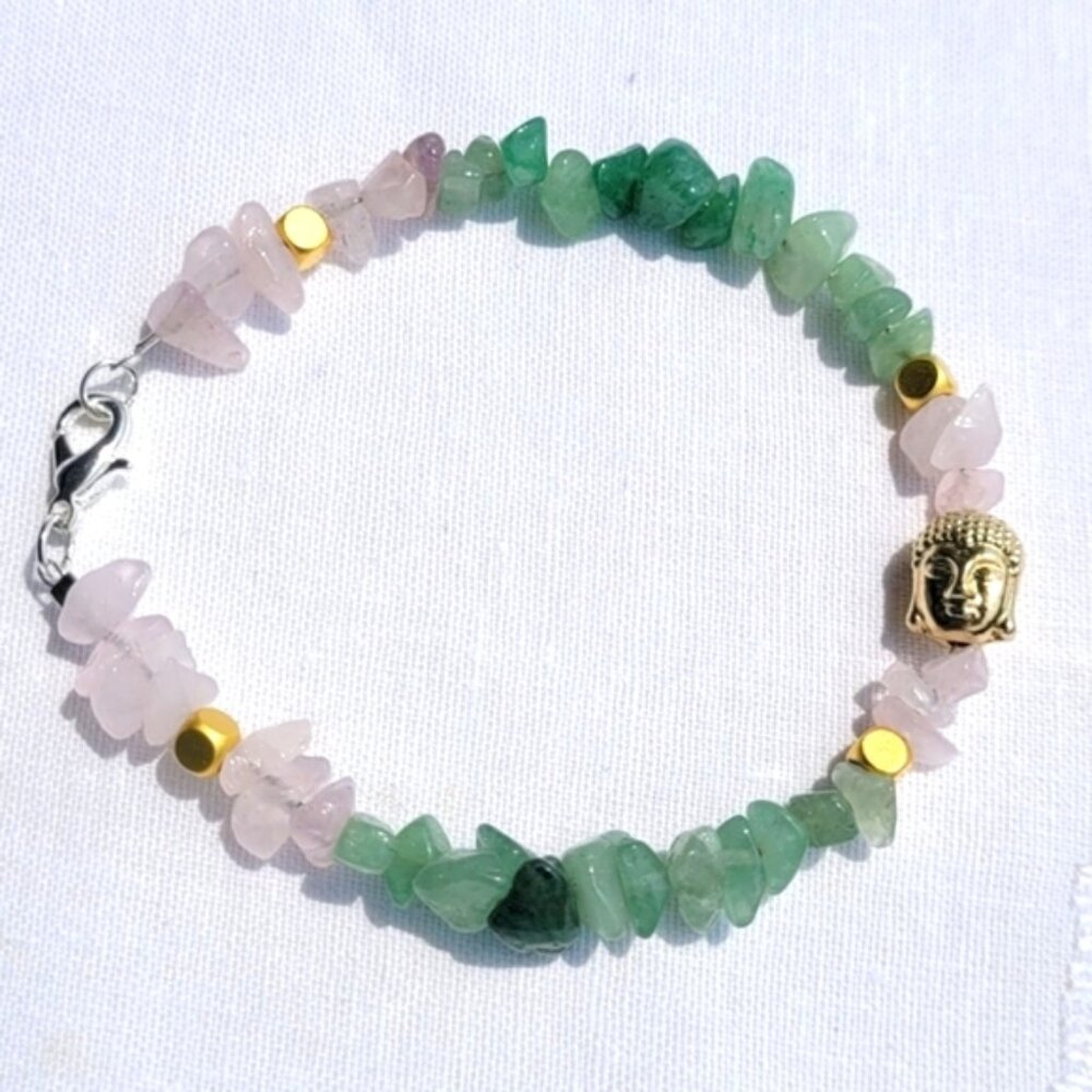 Jade & Quartz with Golden Buddha Handmade Bracelet & Earring Set